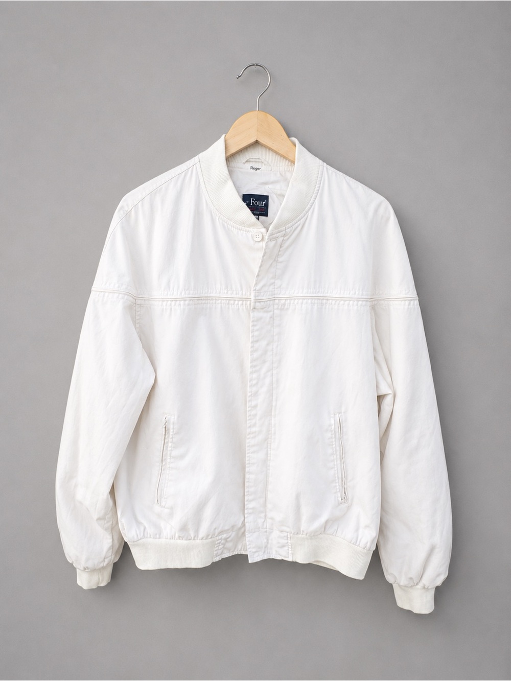 Vintage Par Four White Men's Bomber Jacket - Classic Lightweight Coat Tall